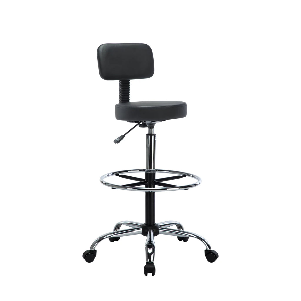 Height Adjustable Drafting Stool with Footrest, Faux Leather, Rolling Wheels by Naomi Home T38183