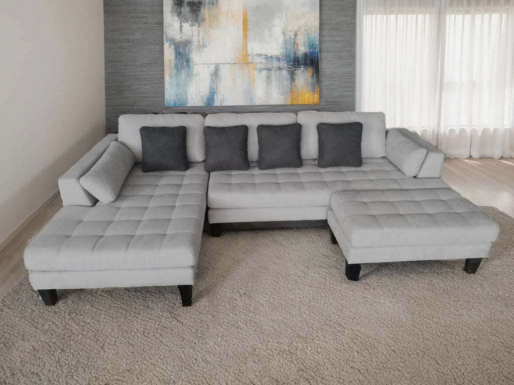 STENDMAR 3PC Grey Microfiber L Shaped Sectional Sofa S168LG D7290