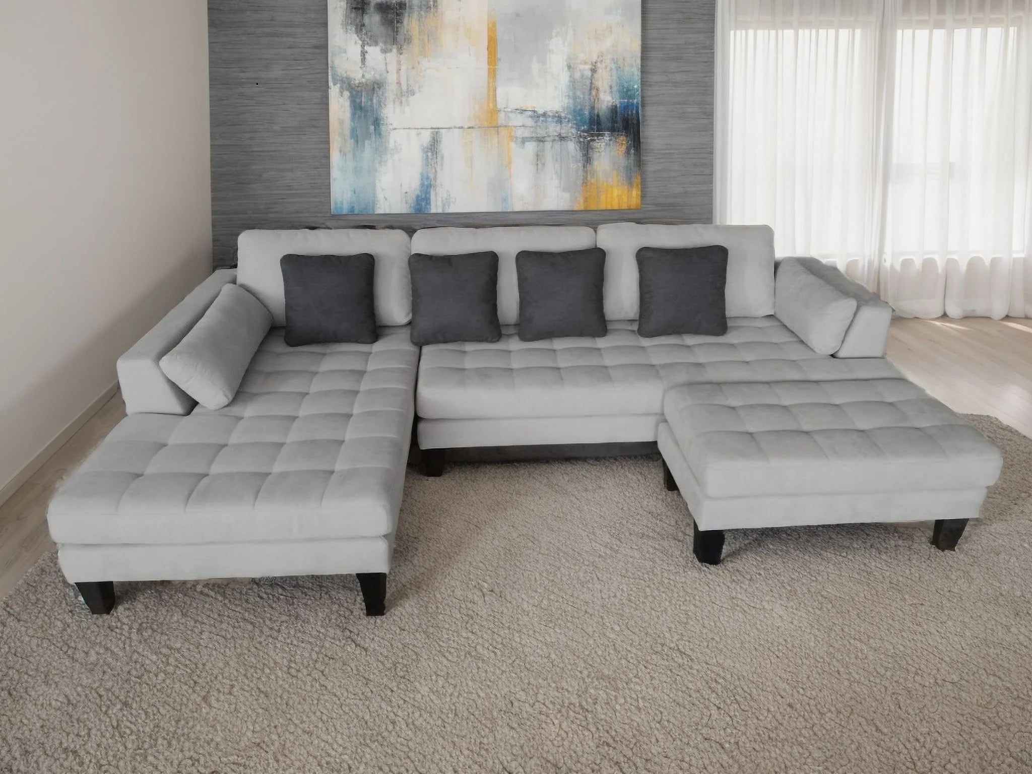 STENDMAR 3PC Grey Microfiber L Shaped Sectional Sofa S168LG D7290