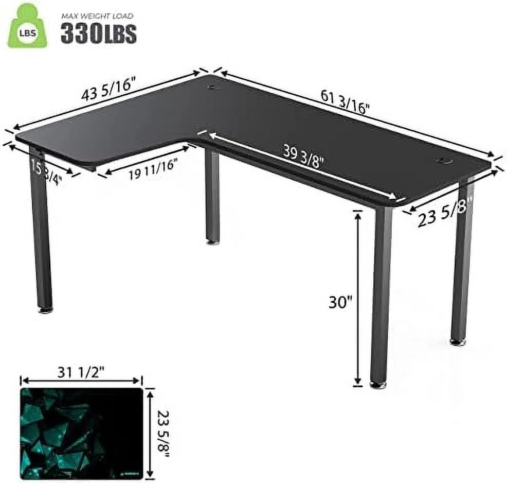 HJZBNONE It's_Organized L-Shaped Corner Computer Desk with Large Mouse Pad & Cable Management N1730