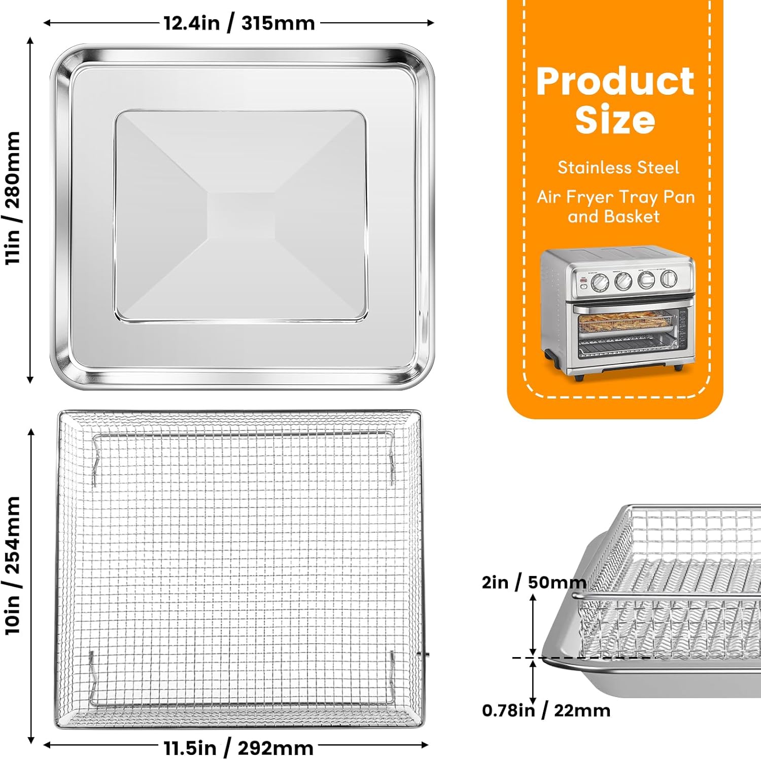 Cuisinart TOA-60 TOA-65 TOA-70 Air Fryer Basket Replacement, Stainless Steel Mesh Tray P50306