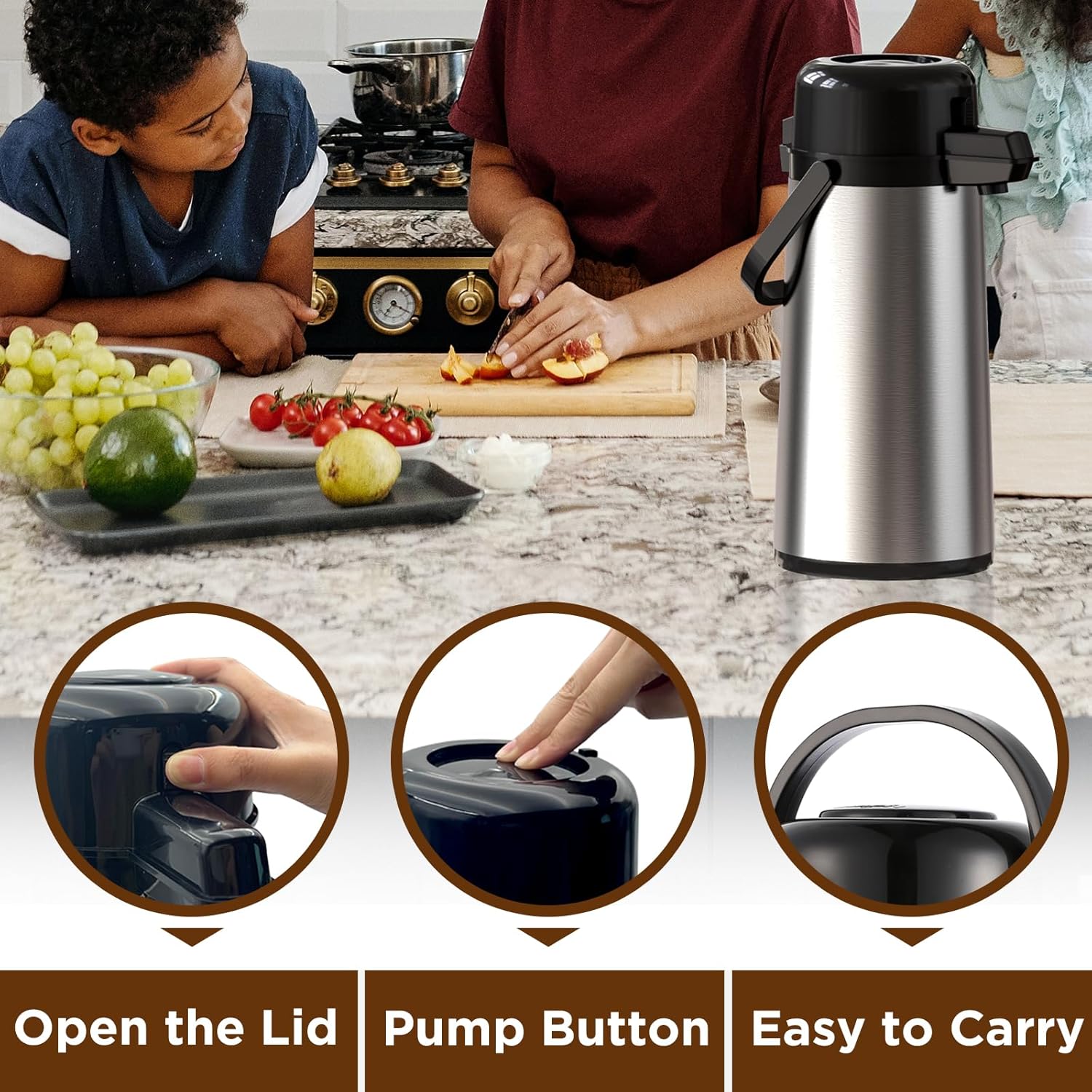 102oz Stainless Steel Airpot Coffee Dispenser with Pump J370