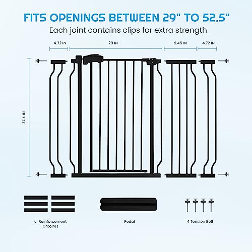 37.4" Extra Tall Baby Gate for Stairs Doorways with Door, Black B615346