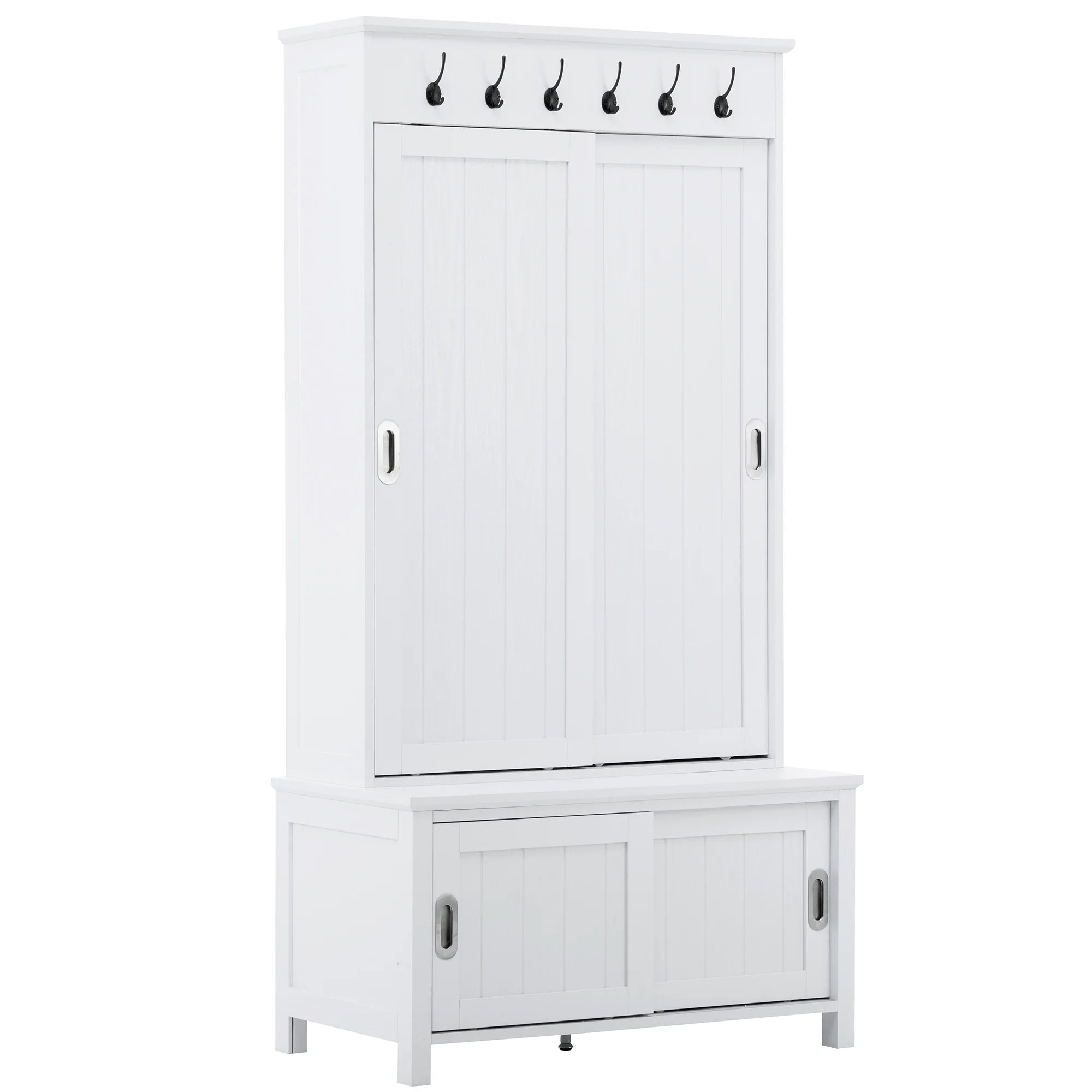 CoSoTower Hall Tree with Sliding Doors and Storage Bench, White H76310