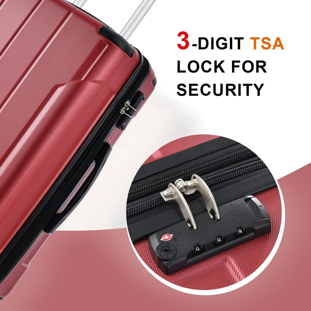 Flieks 3 Piece Luggage Set, Lightweight Hardshell Spinner, TSA Lock, Red L18160