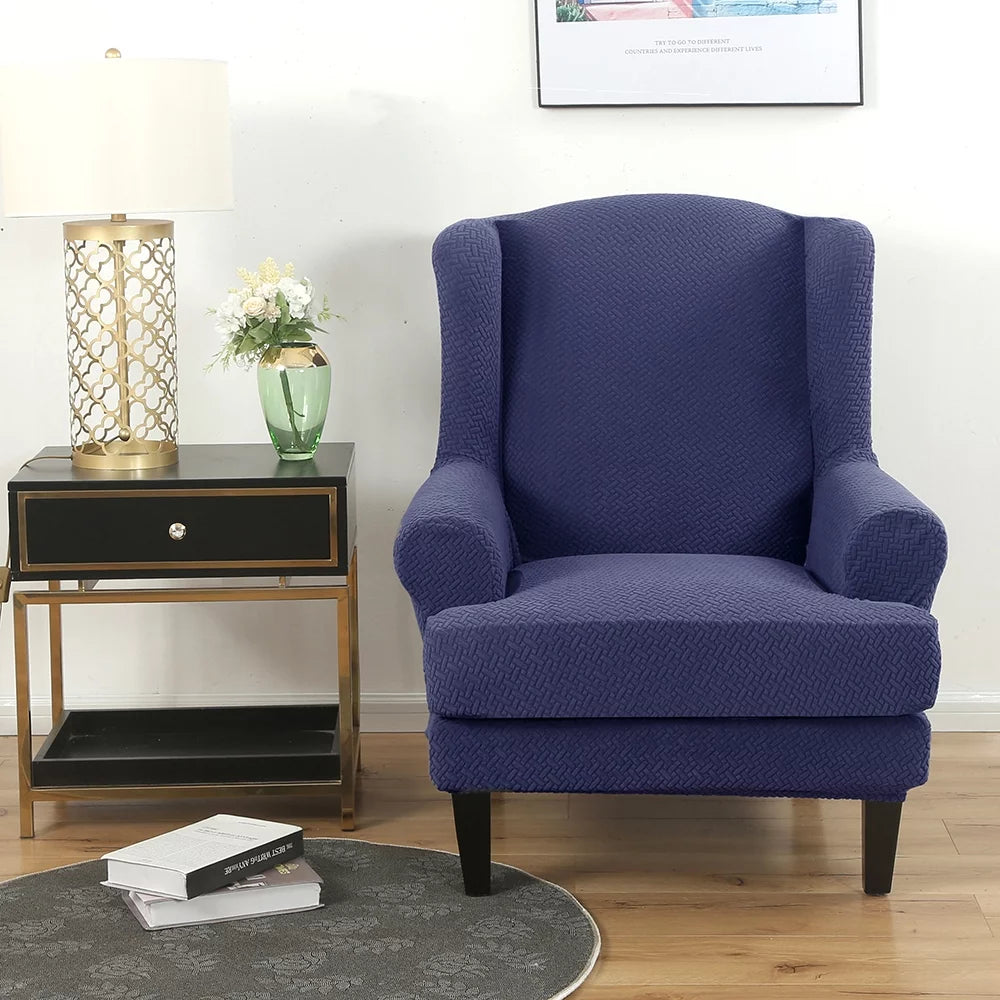 Jacquard Wingback Chair Covers, 2 Piece Stretch Slipcovers I946