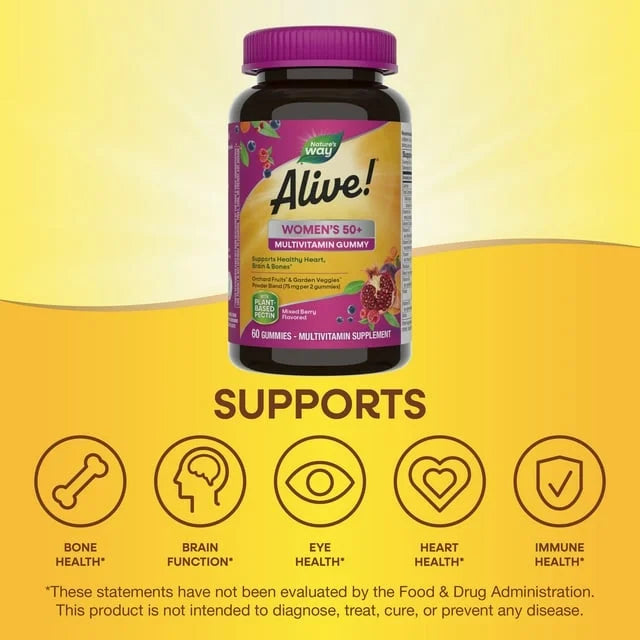 Nature's Way Alive Women's 50+ Gummy Vitamins Fruit Flavors 60 Count (Pack of 6) Q453