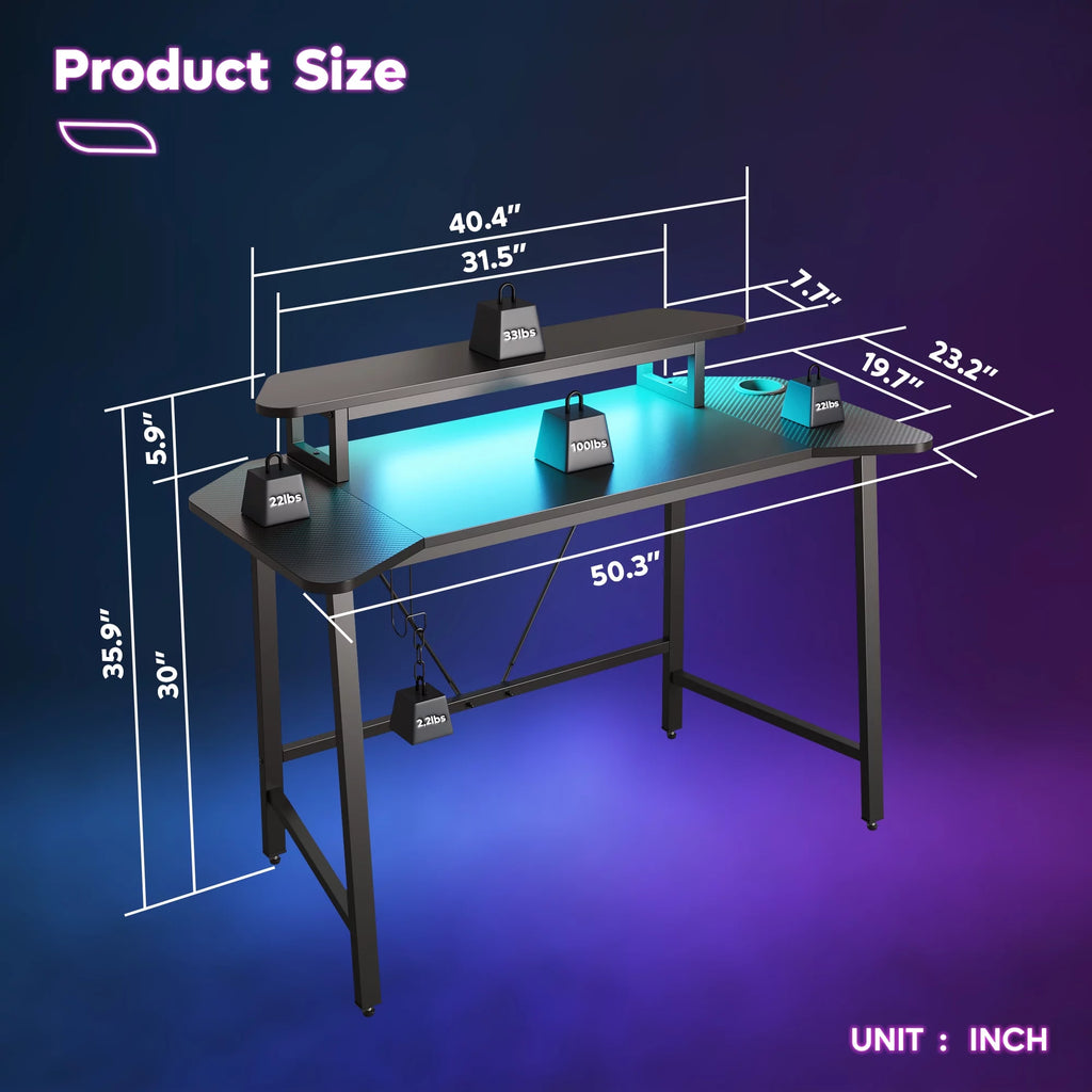 Bestier Gaming Desk 50 Inch PC Computer Desk with LED Lights, Black K61229