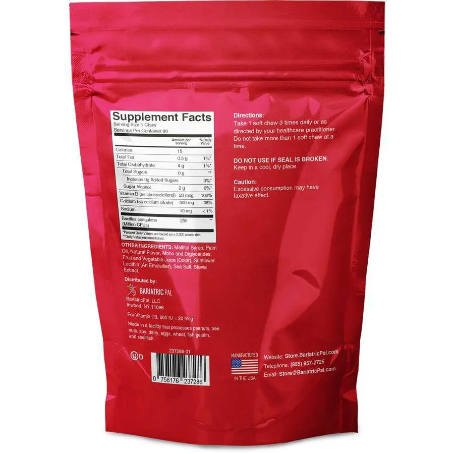 BariatricPal Sugar-Free Calcium Citrate Soft Chews 500mg with Probiotics - Strawberry Watermelon, 90ct Z1641