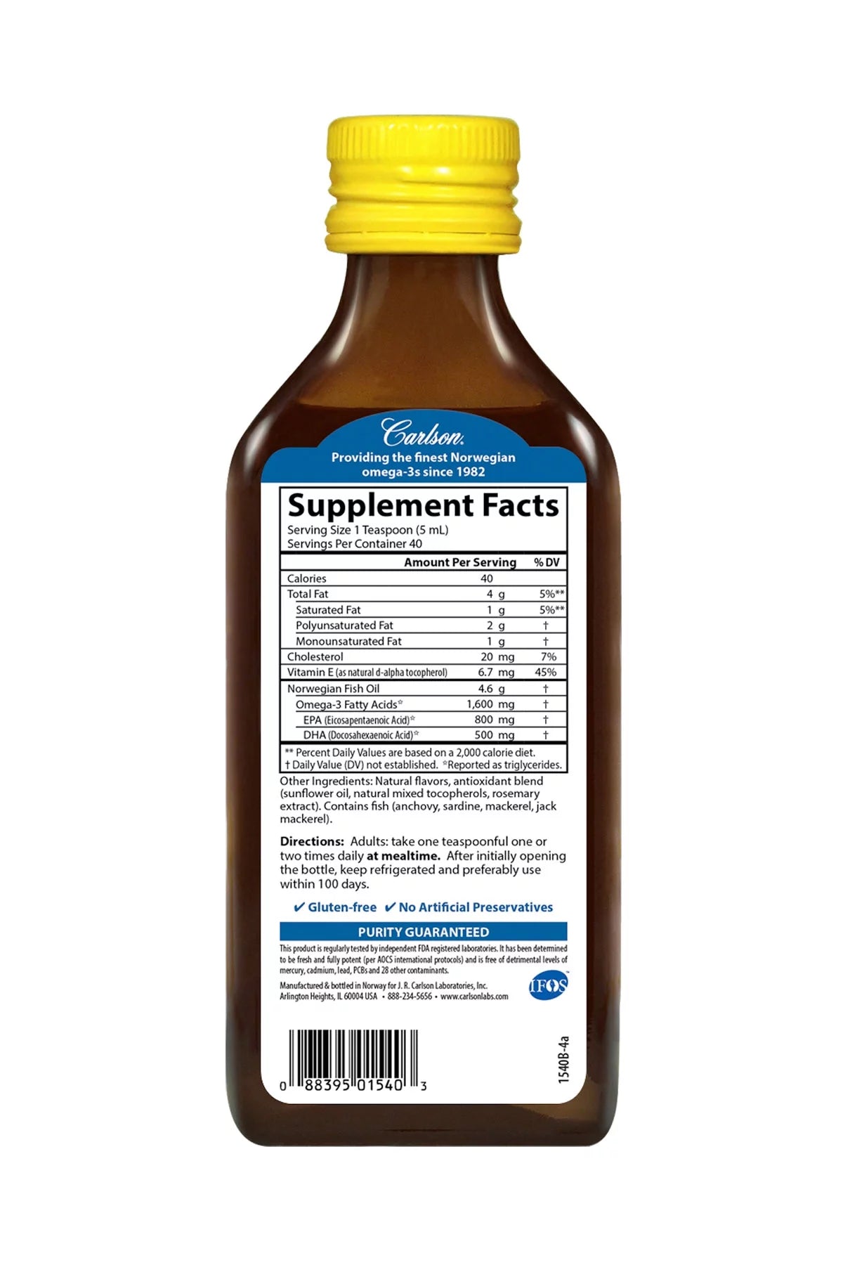 Carlson Norwegian Fish Oil Liquid 1600 mg Omega-3 Lemon 6.7 Fl Oz K48576