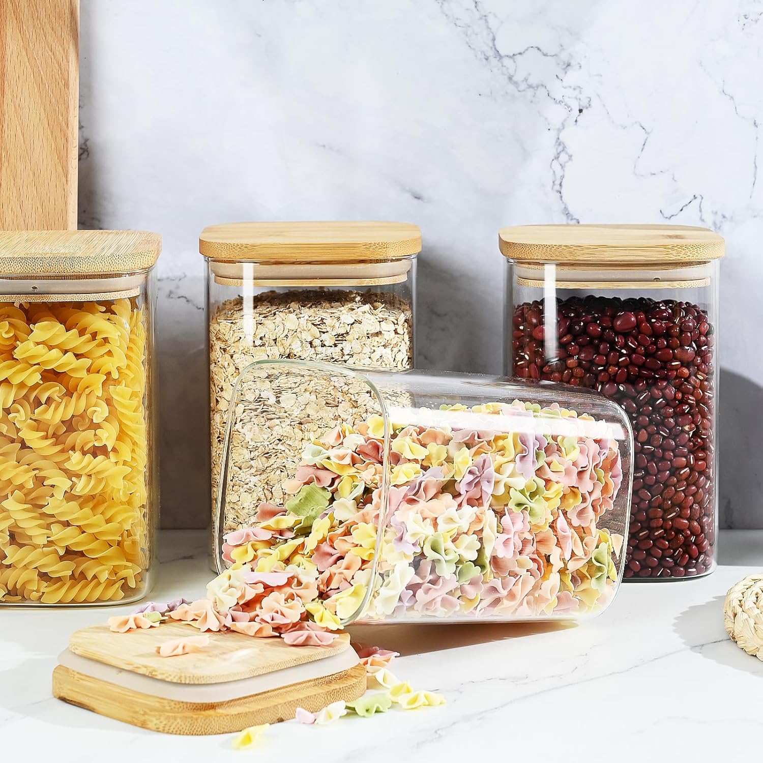 40oz Glass Food Storage Jars with Bamboo Lids, Airtight, Set of 4 H13008