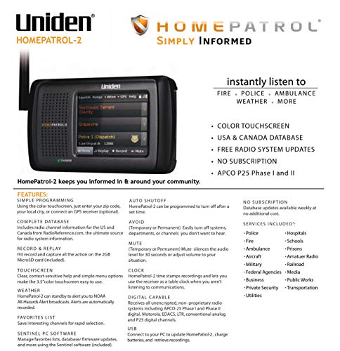 Uniden HomePatrol-2 Color Touchscreen Scanner with TrunkTracker and APCO P25 T949