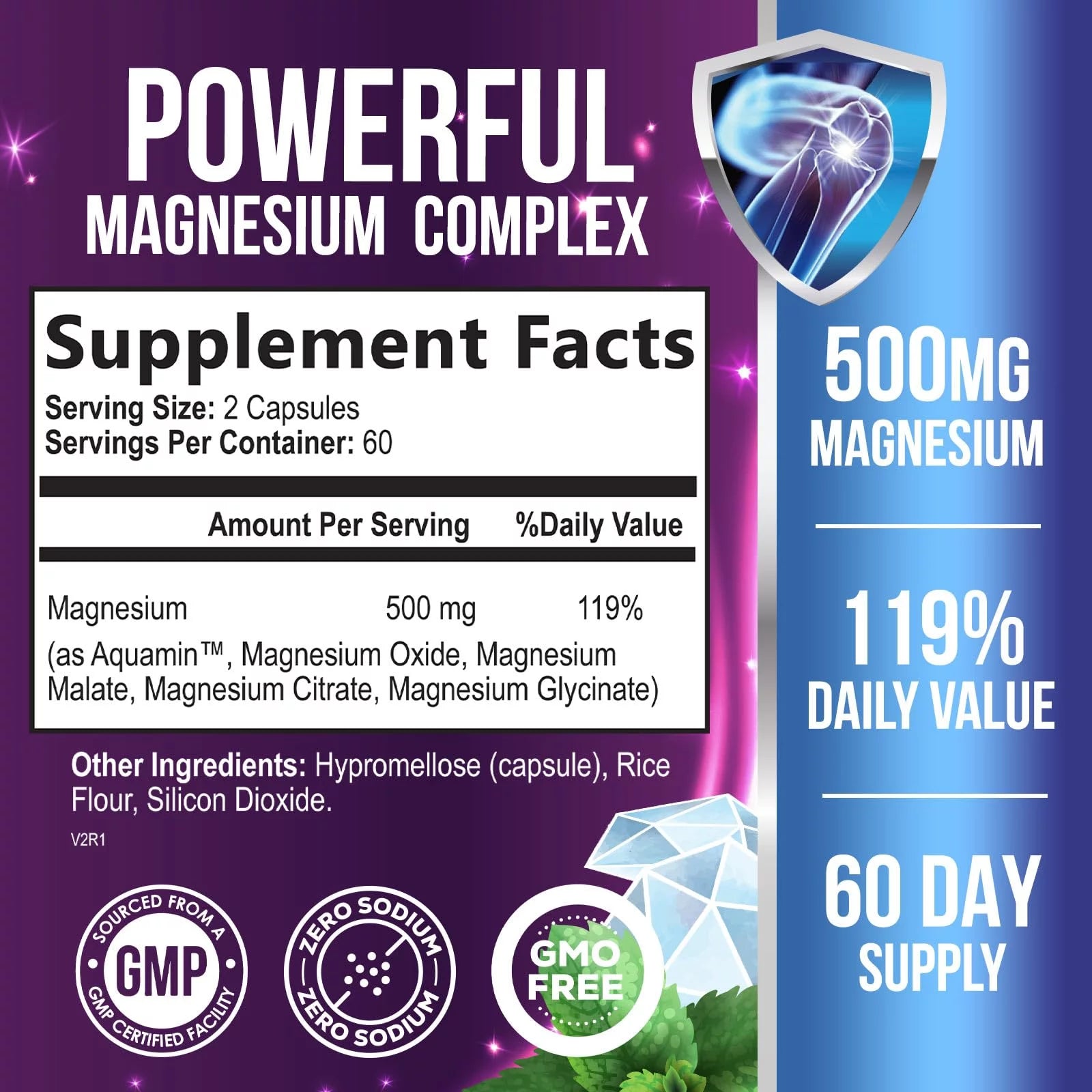 Magnesium Complex 500mg Capsules with Glycinate, Citrate, Malate - Non-GMO, 120 Count G37220