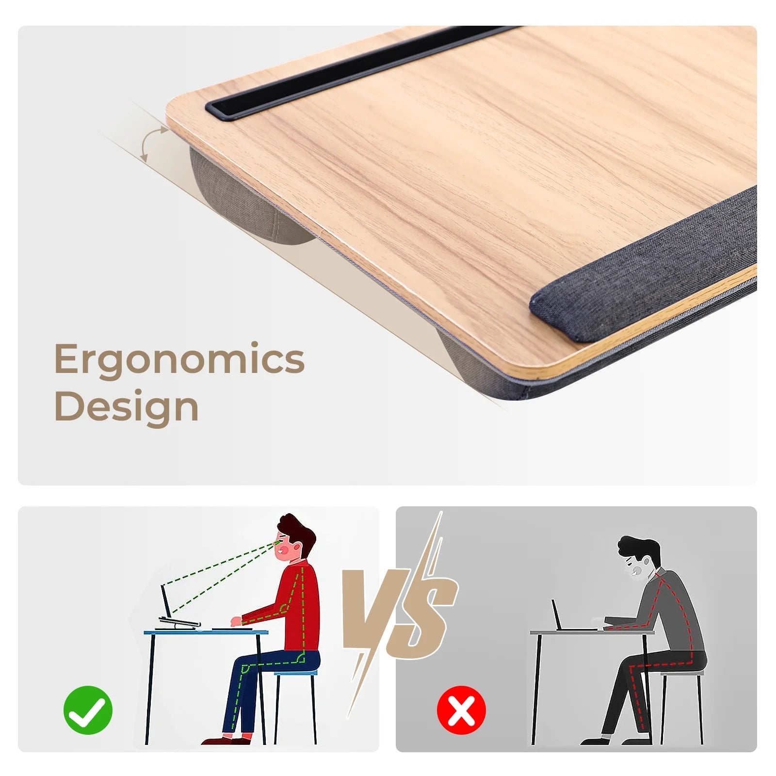 Lap Desk with Wrist Rest, Mouse Pad and Phone Holder, Fits 15.6" Laptop U283