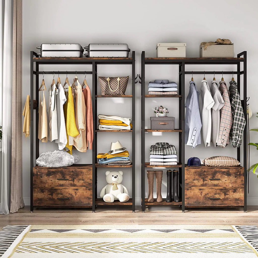 Tribesigns Freestanding Closet Organizer with Drawers and Shelves, Rustic Brown F28099