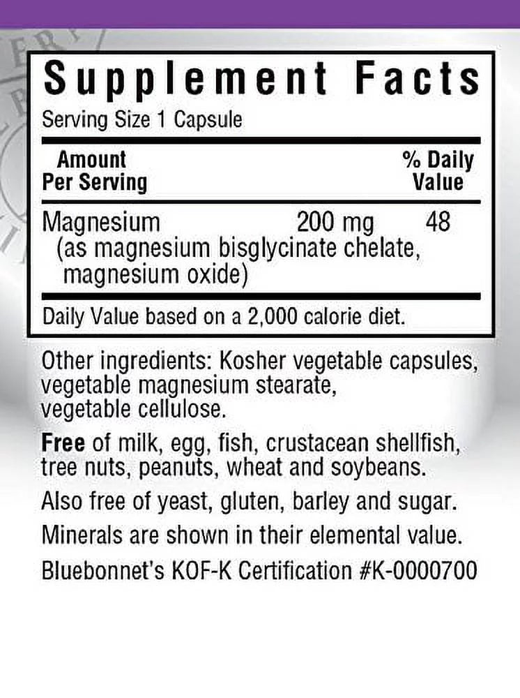 Bluebonnet Albion Chelated Buffered Magnesium 200 mg, 120 Capsules G712