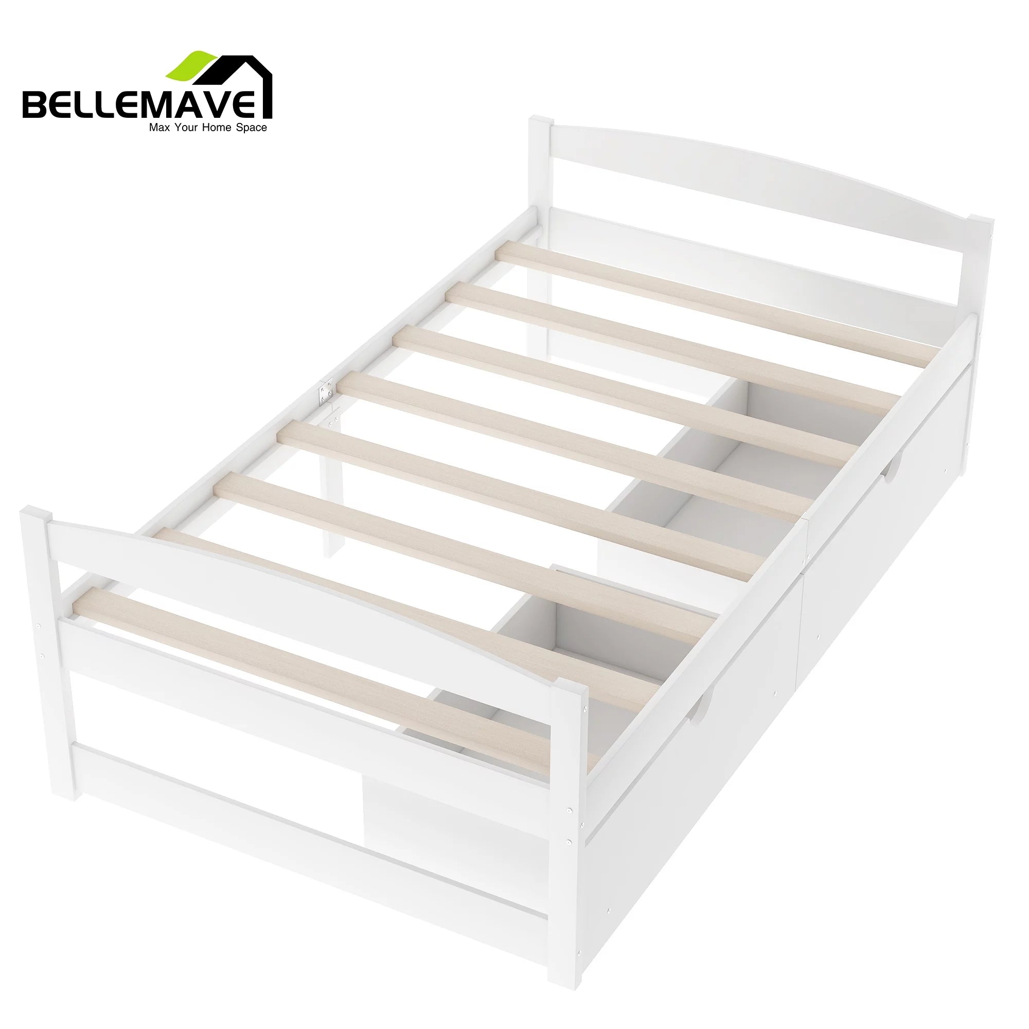 Bellemave White Twin Size Platform Bed with 2 Drawers S164920