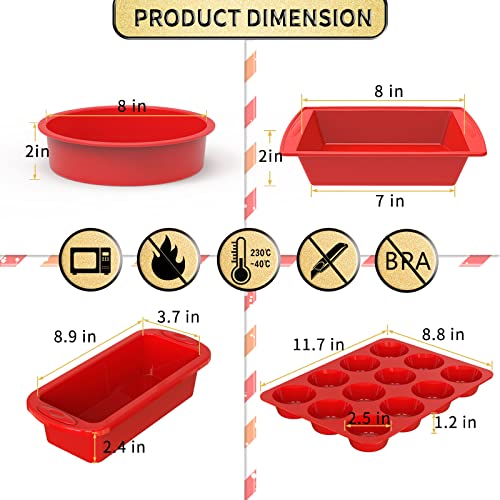 SILIVO 5-Piece Silicone Baking Pans Set, Nonstick Bakeware with Loaf, Muffin & Cake Pans C90123