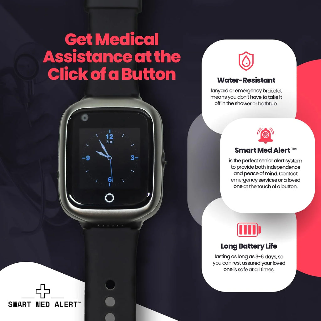 Smart Med Alert Elderly Medical Alert Smartwatch with Fall Detection, Black G668596