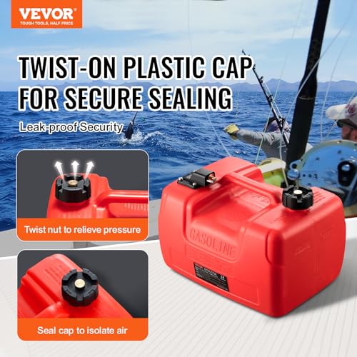 VEVOR Boat Marine Fuel Tank 12 Gallon 55L Portable for Outboard Engine Red K6970