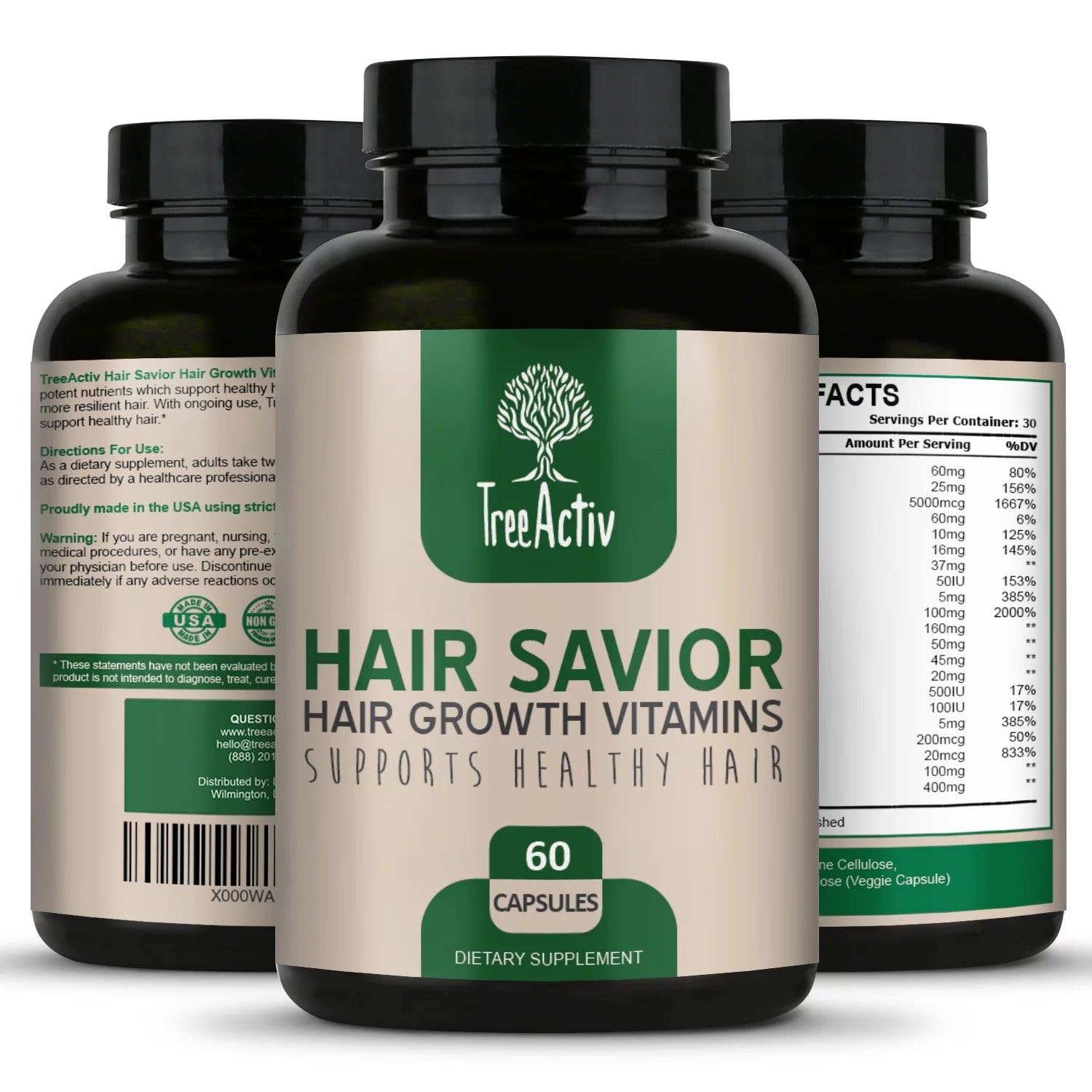 TreeActiv Hair Savior Biotin & Saw Palmetto Hair Growth Vitamins, 60 Capsules K871897