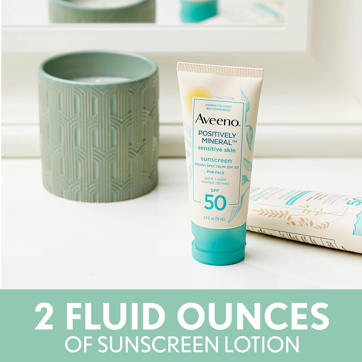 Aveeno Positively Mineral Sensitive Skin Daily Sunscreen Lotion SPF 50, 2 fl oz A358