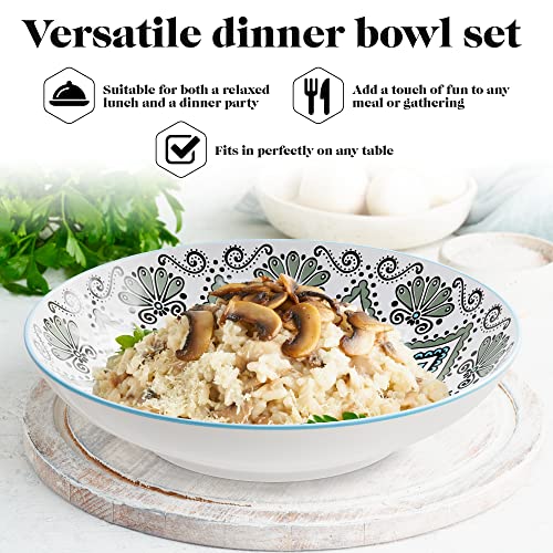 American Atelier Pasta Bowls Set of 4, 9-inch, Blue & Yellow Medallion R7091
