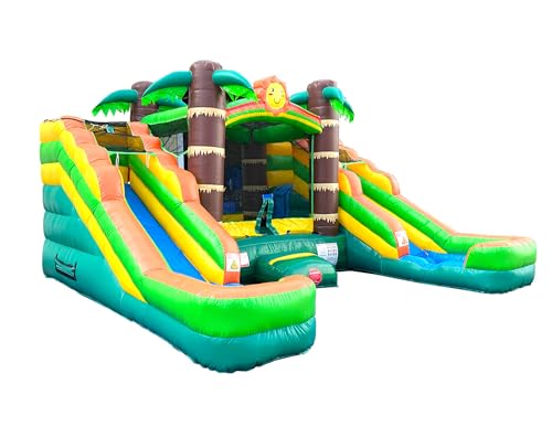 Pogo Bounce House Crossover Tropical Inflatable with Double Water Slides for Kids C150758
