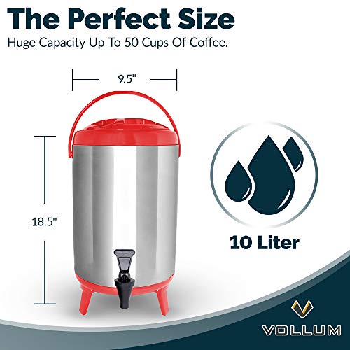 Vollum Stainless Steel Insulated Beverage Dispenser 10L with Spigot, Black T119