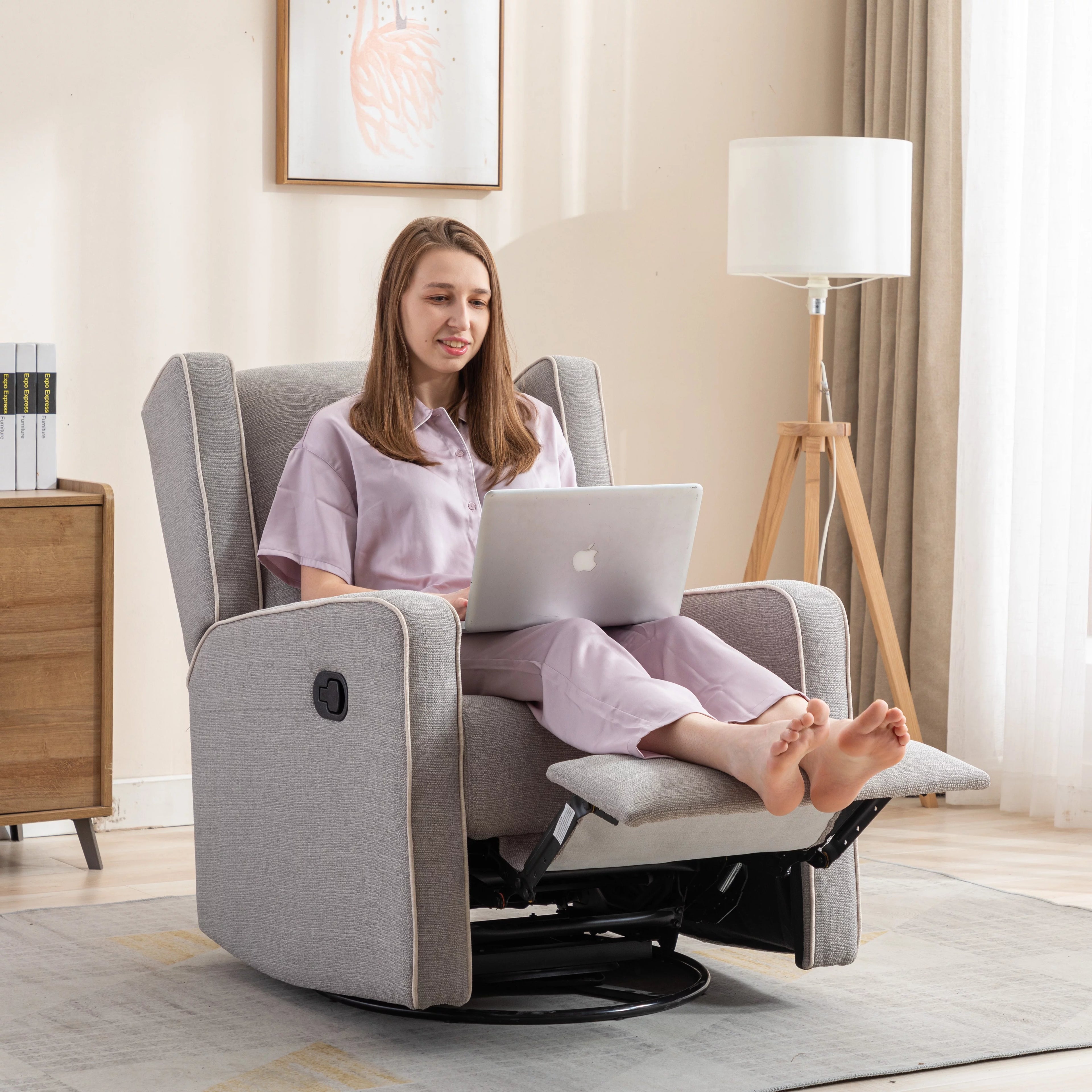 Bonzy Home Swivel Rocker Recliner Chair, Gray R713299