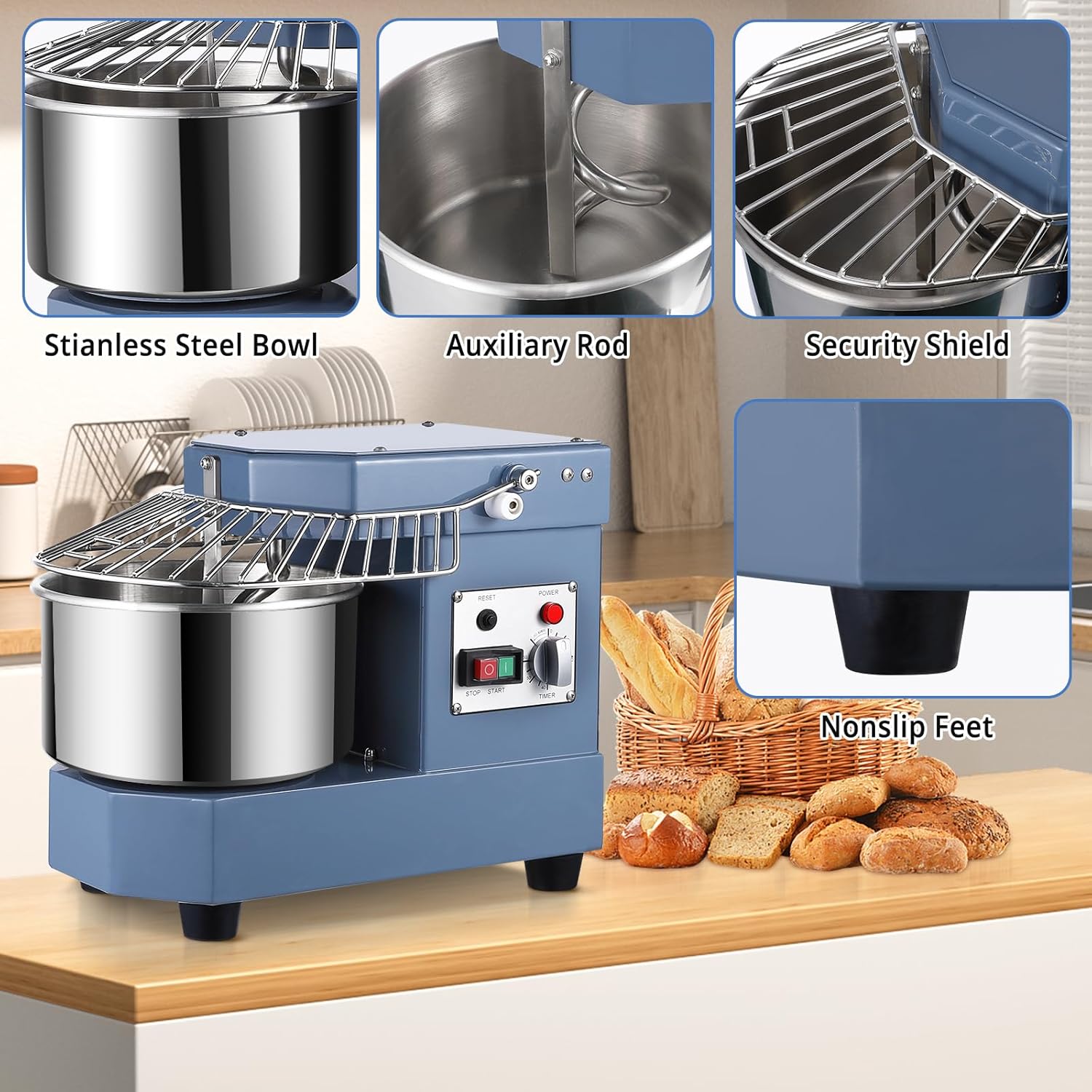 Commercial Dough Mixer 8.5Qt 450W with Stainless Steel Bowl X9434