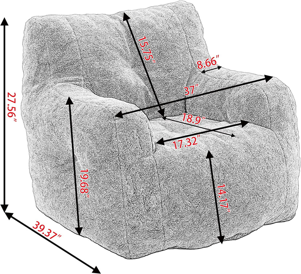 Sumdeal Soft Tufted Foam Bean Bag Chair for Adults, Ivory W376268