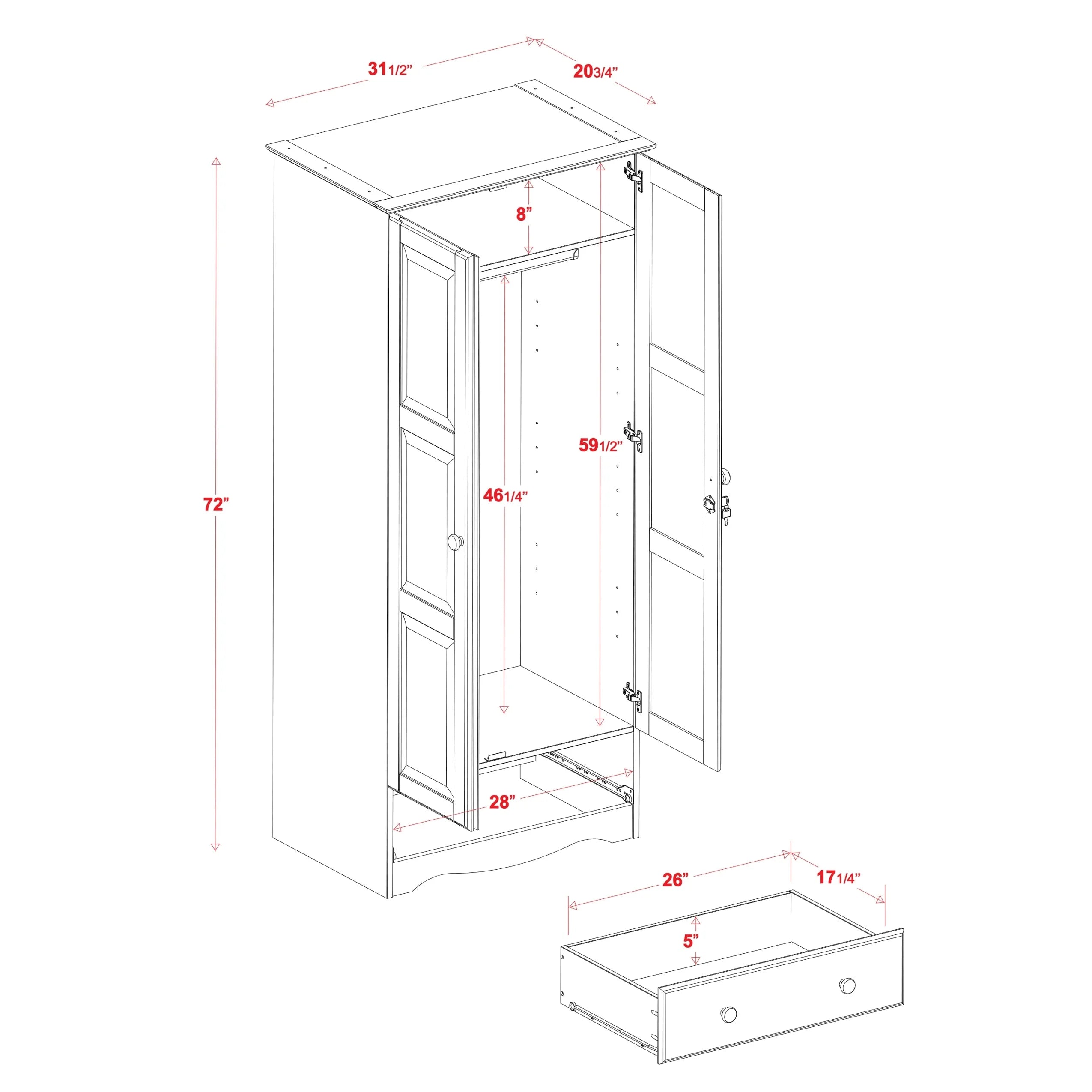 Copper Grove Palace Imports Solid Wood Wardrobe Armoire with Knobs Mocha Y54966