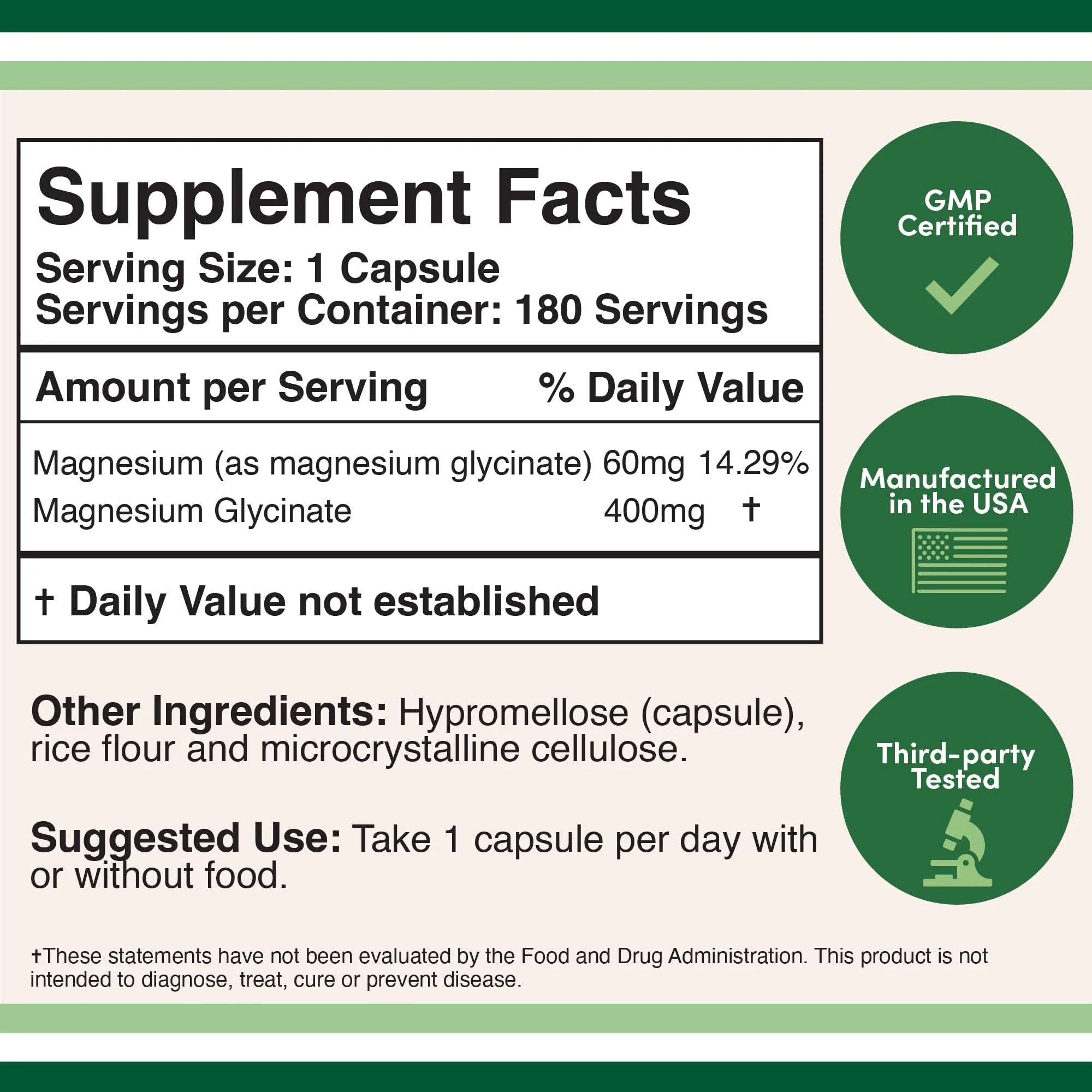 Magnesium Glycinate 400mg, 180 Capsules by Double Wood Supplements Q900