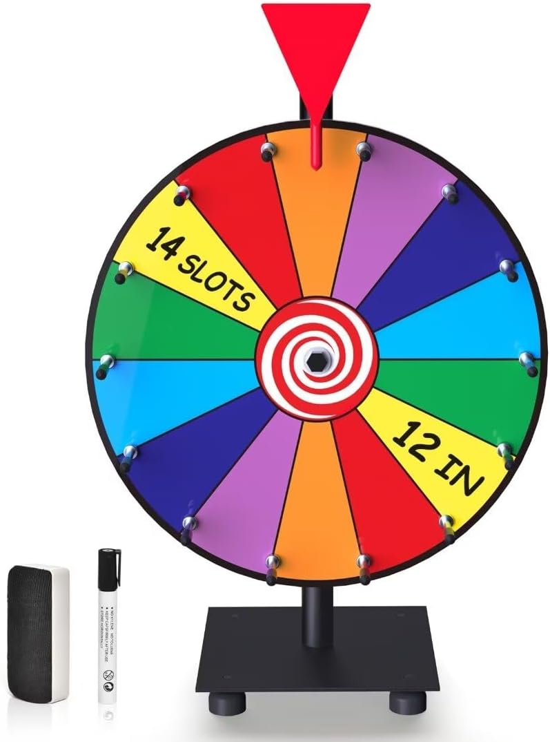 12-inch Spinning Prize Wheel - Heavy Duty Base with 14 Slots Color Tabletop Spinner - Spin The Roulette Wheel for Carnival, Trade Show, Win Fortune Spin Games