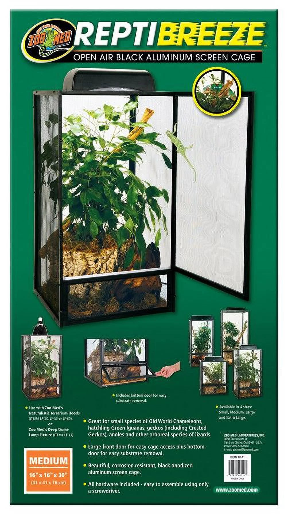 Zoo Med Reptibreeze Open Air Aluminum Screen Cage Black Medium Y1588