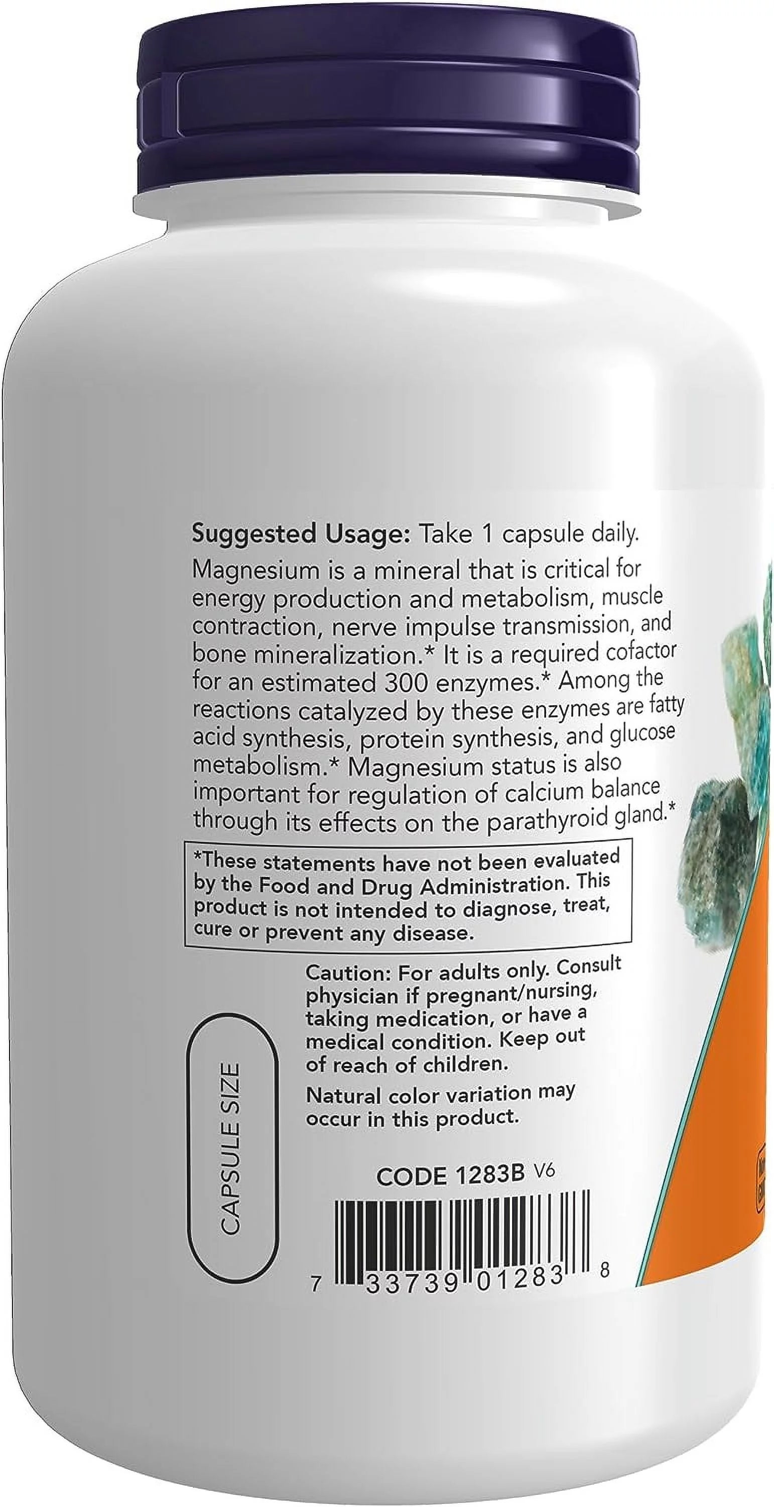 NOW Supplements Magnesium 400 mg, 180 Veg Capsules V451822