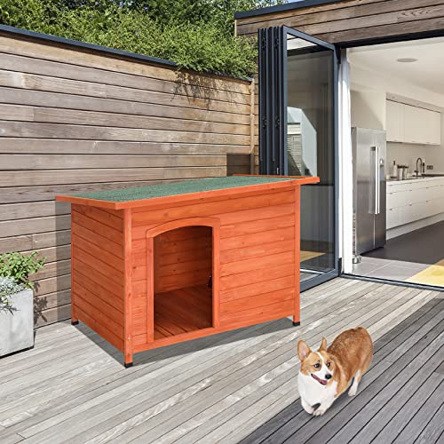 Wooden Dog Kennel 45in Outdoor Weatherproof for Small Breeds P9737