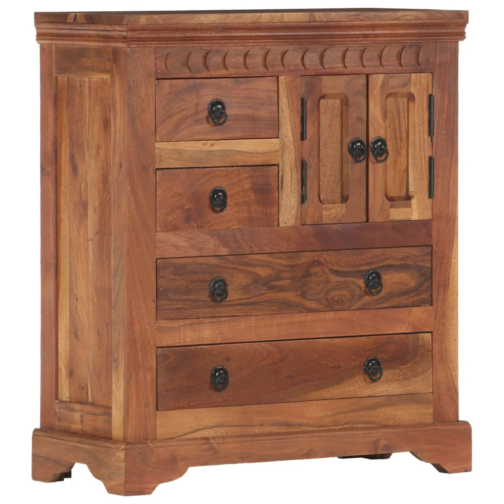 Dcenta Wooden Sideboard with 2 Doors Cabinet and 4 Storage Drawers Acacia Wood Sofa Couch End Side Table for Living Room, Kitchen, Bedroom, Home Furniture 24.4 x 11.8 x 29.5 Inches (W x D x H)