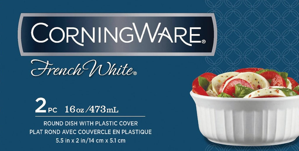 CorningWare French White Pop-Ins 16-Ounce Round Dish with Plastic Cover, 2-Pack N1853