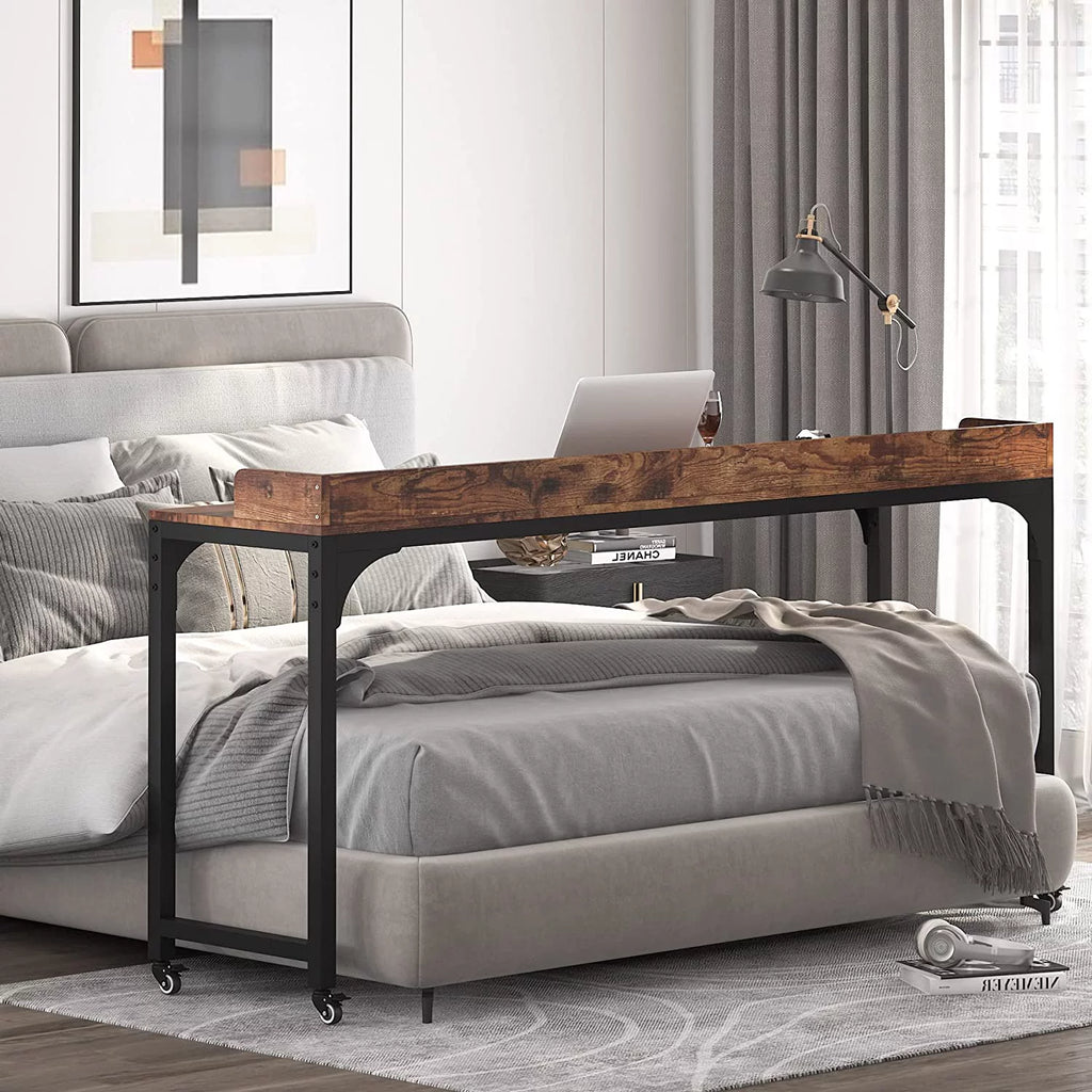 Tribesigns Brown Overbed Table with Wheels, Queen Size Mobile Desk Z8624