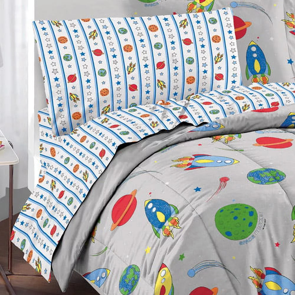 Dream Factory Space Rocket Twin 5 Piece Comforter Set Bed-in-a-Bag J760