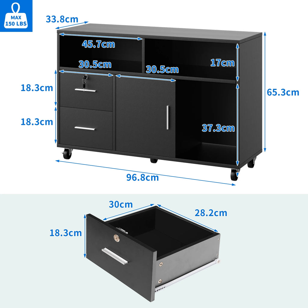 DWVO Office Lateral File Cabinet 2 Drawer with Lock Black J332877