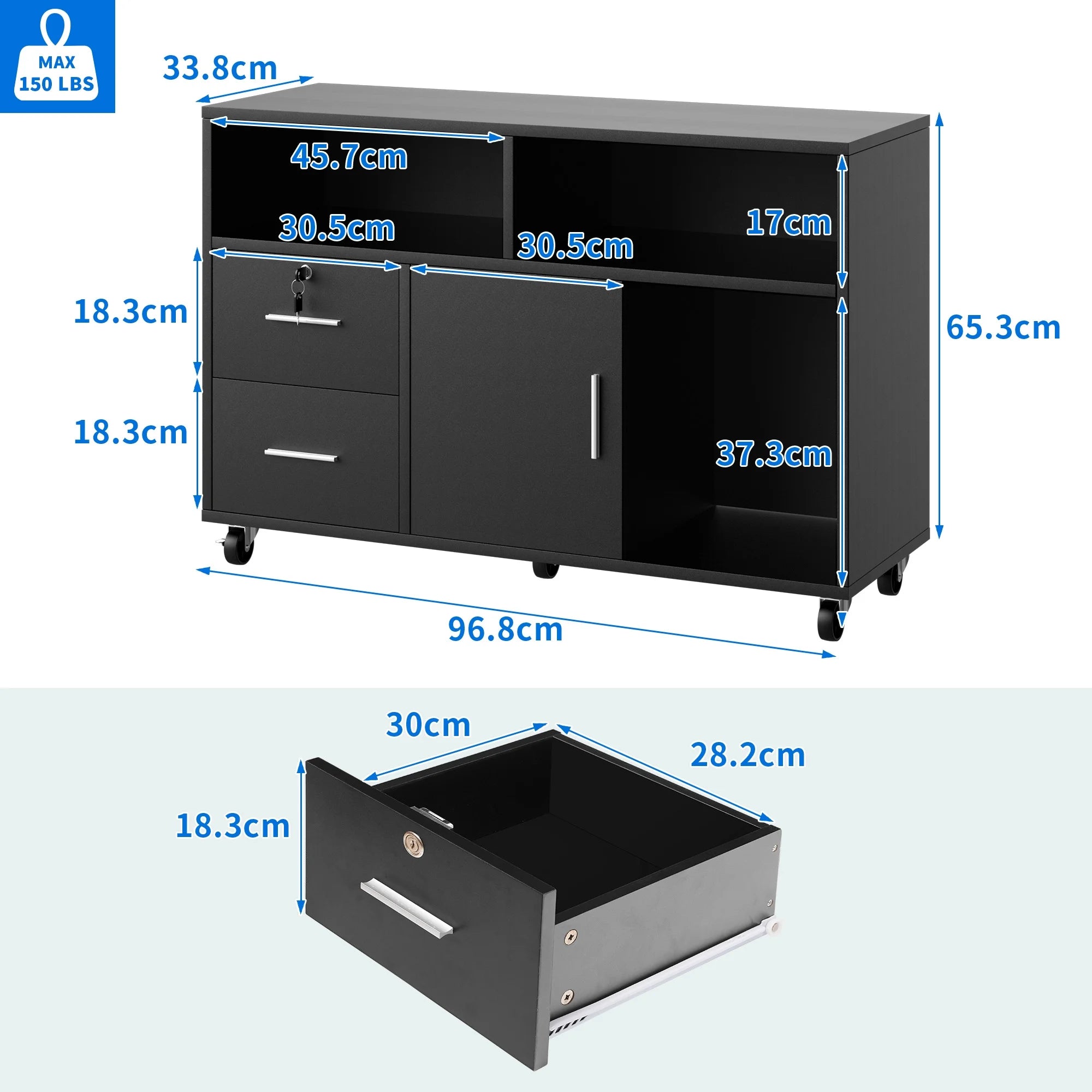 DWVO Office Lateral File Cabinet 2 Drawer with Lock Black J332877