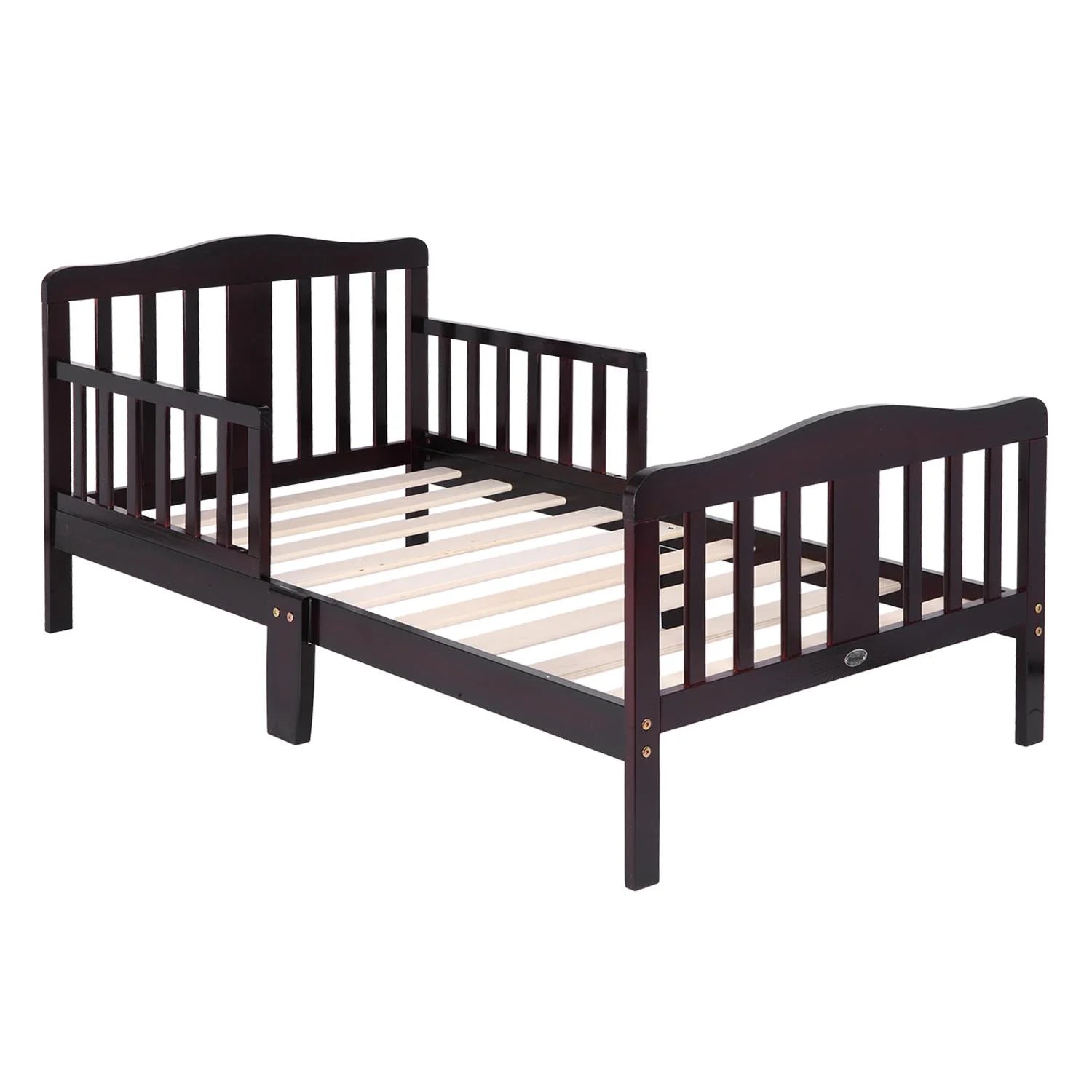 UBesGoo Toddler Wood Bed with Safety Rail Fence, Cherry Z260686
