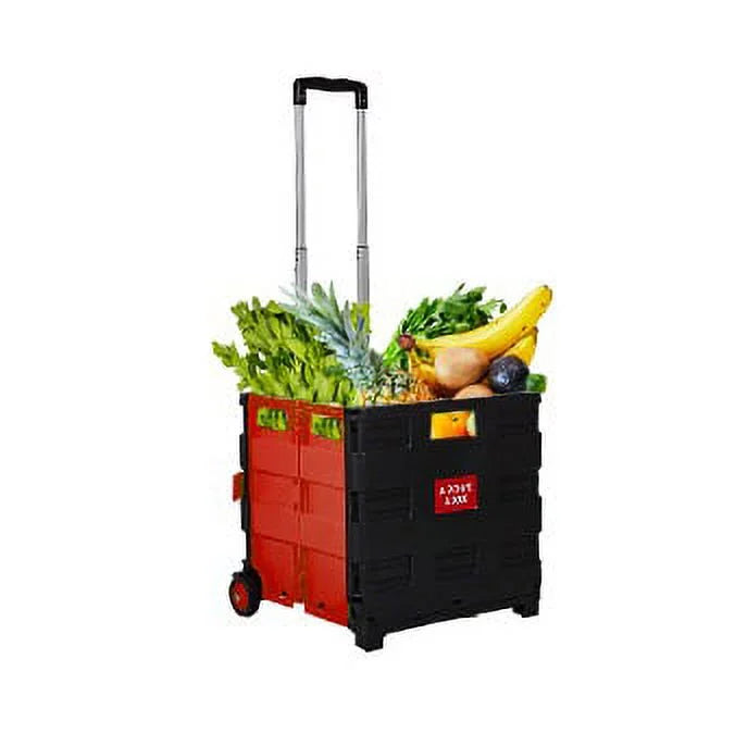 WS-Red Folding Shopping Cart Portable Utility Trolley with Wheels U753008