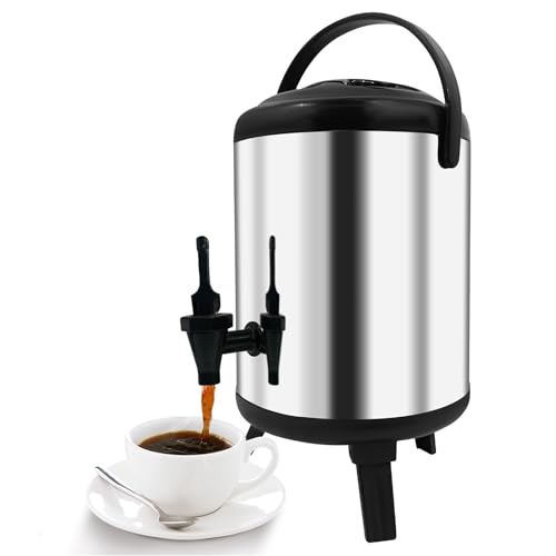Stainless Steel Insulated Beverage Dispenser, Cold and Hot Drink Dispenser 2.64 Gallon 8 Liter for Hot Water, Tea & Coffee, Cold Milk, Juice (Stainless Steel)