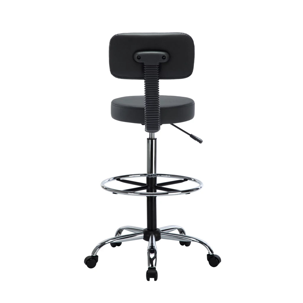 Height Adjustable Drafting Stool with Footrest, Faux Leather, Rolling Wheels by Naomi Home T38183