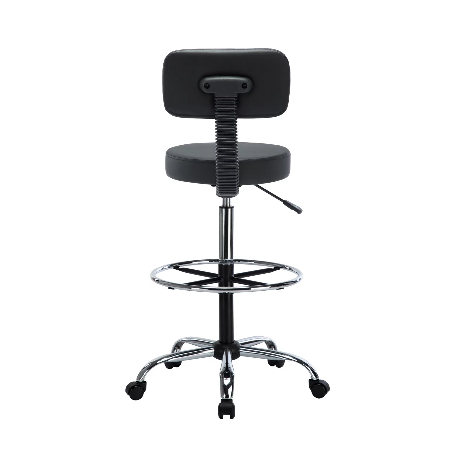 Height Adjustable Drafting Stool with Footrest, Faux Leather, Rolling Wheels by Naomi Home T38183