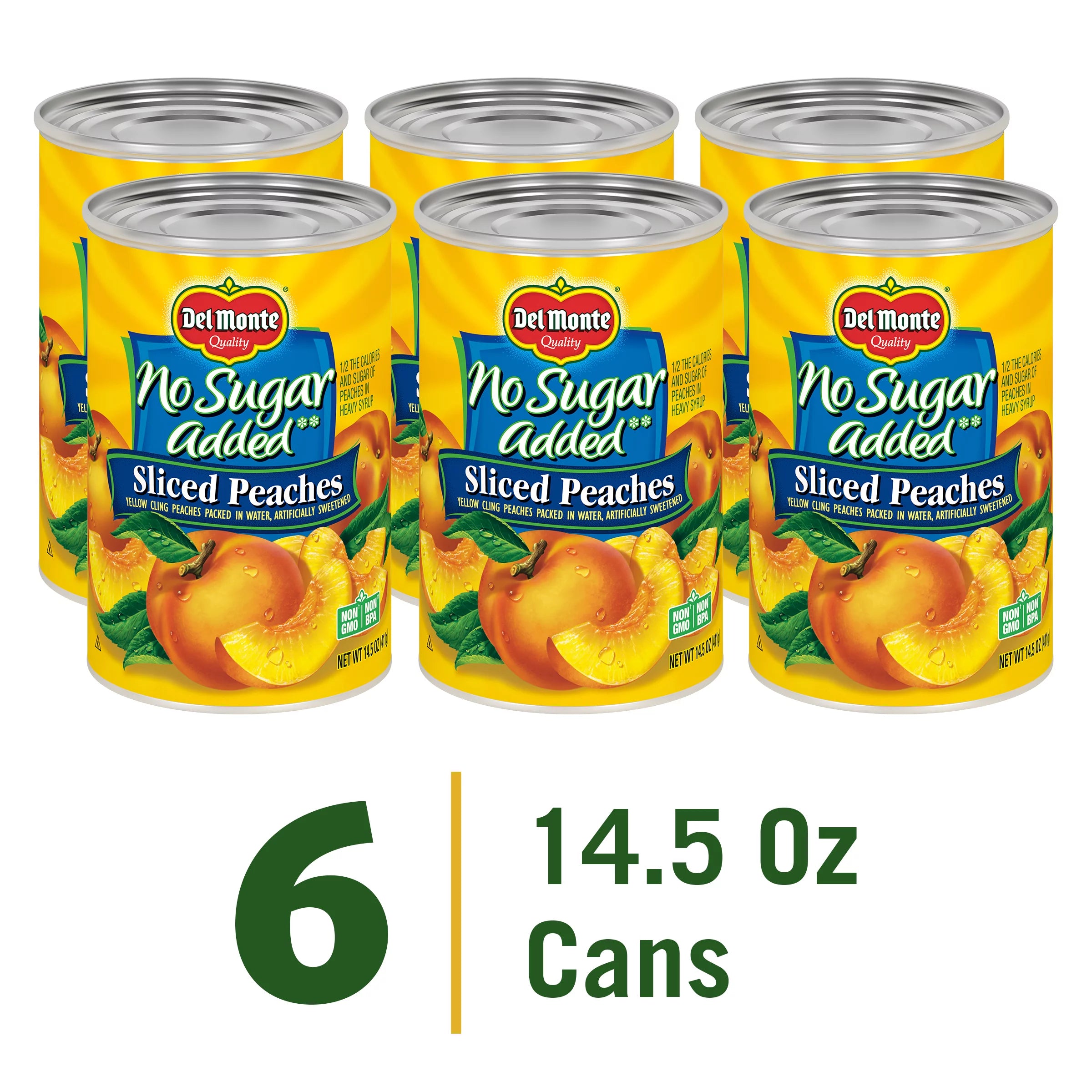 Del Monte Sliced Peaches, No Sugar Added, 14.5 oz, 6 Pack Q2635